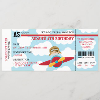 Airplane Birthday Invitations (Pilot Ticket Style)