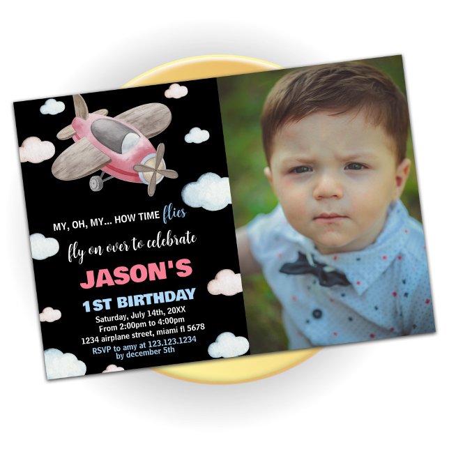 Airplane Birthday Invitations Red with photo (Airplane Birthday Invitations Red with photo)