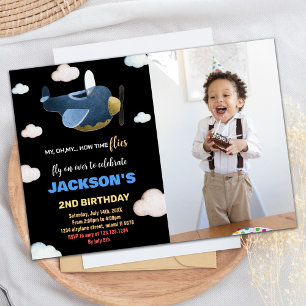 Airplane Birthday Invitations White Cloud w Photo
