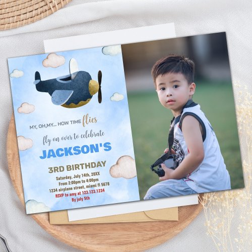 Airplane Birthday Invitations with photo