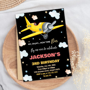 Airplane Birthday Invitations Yellow Black BK