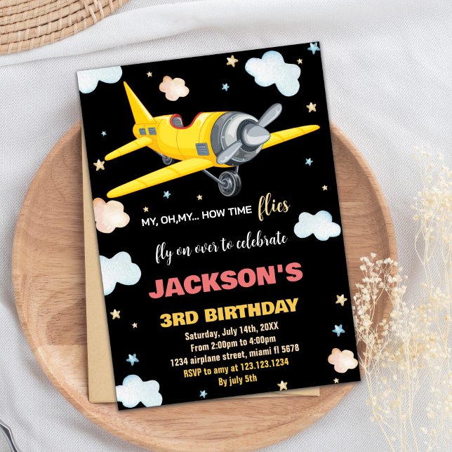 Airplane Birthday Invitations Yellow Black BK (Airplane Birthday Invitations Yellow Black BK)