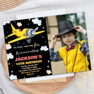 Airplane Birthday Invitations Yellow Black w Photo