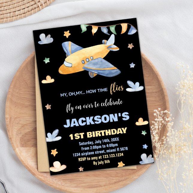 Airplane Birthday Invitations Yellow Gray Black BK (Airplane Birthday Invitations Yellow Gray Black BK)