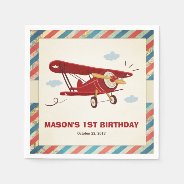 Airplane Birthday Napkins Adventure Travel Plane (Front)