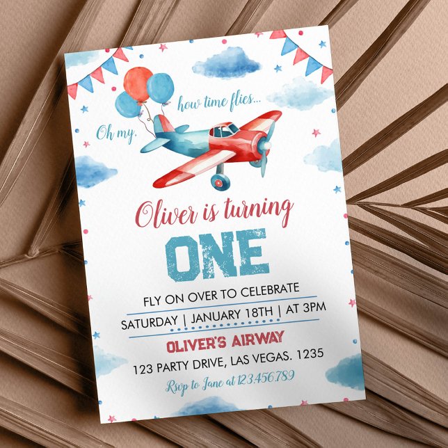 Airplane Birthday Oh My Time Flies Invitation (Creator Uploaded)