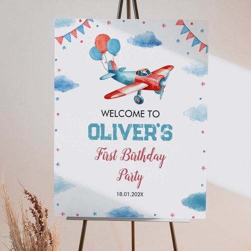 Airplane Birthday Oh My Time Flies Welcome Sign 