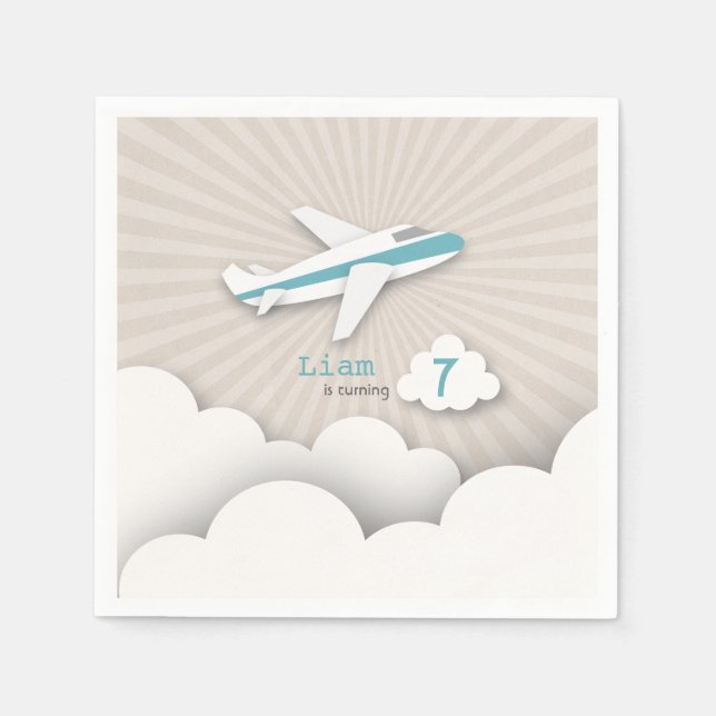 Airplane Birthday Party - Blue Napkins (Front)