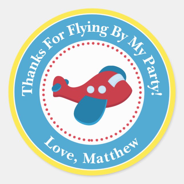 Airplane Birthday Party Favor Stickers (Front)