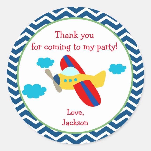 Airplane Birthday Party Favor Stickers (Front)