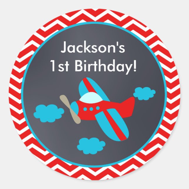 Airplane Birthday Party Favor Stickers (Front)