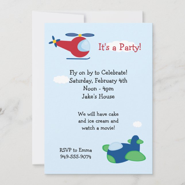 Airplane Birthday Party Invitation (Front)