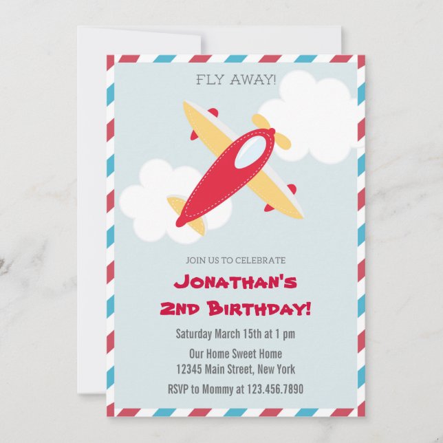 Airplane Birthday Party Invitation (Front)