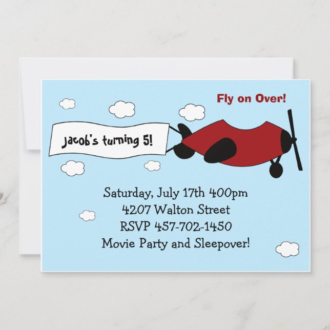 Airplane Birthday Party Invitation (Front)