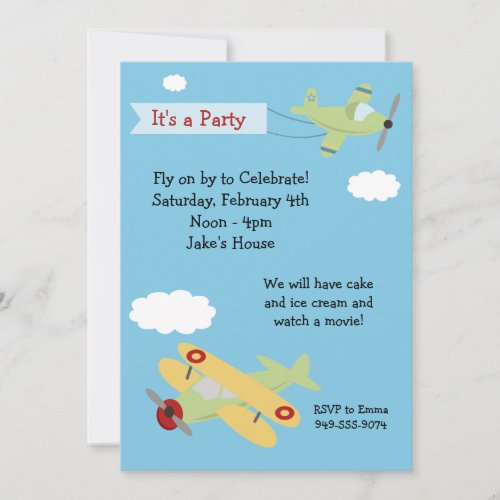 Airplane Birthday Party Invitation