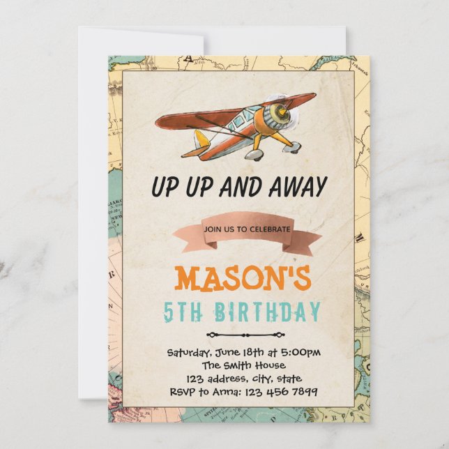 Airplane birthday party invitation (Front)