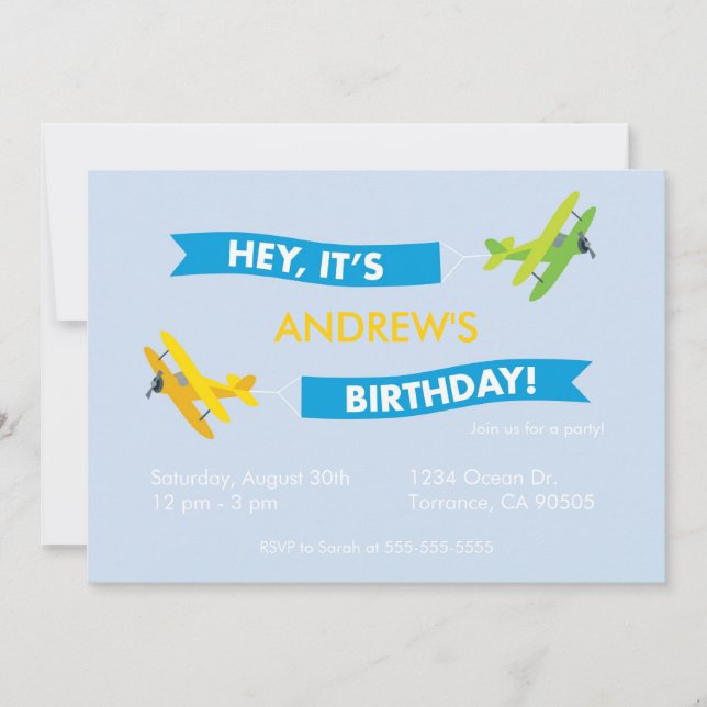 Airplane Birthday Party Invitation (Front)