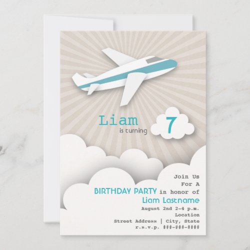 Airplane Birthday Party Invitation _ Blue