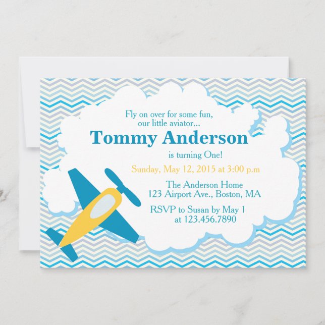 Airplane Birthday Party Invitation Chevron (Front)