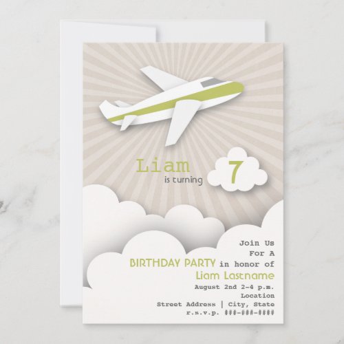 Airplane Birthday Party Invitation _ Green