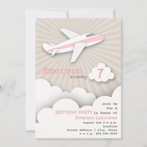 Airplane Birthday Party Invitation _ Pink