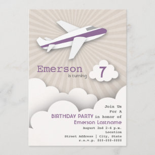 Airplane Birthday Party Invitation - Purple