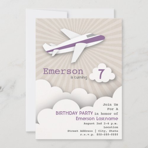 Airplane Birthday Party Invitation _ Purple