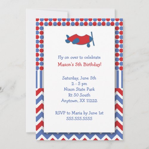Airplane Birthday Party invite / red white blue