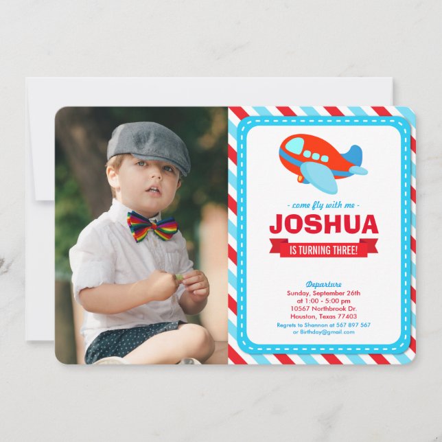 Airplane Birthday Party Photo Invitation (Front)