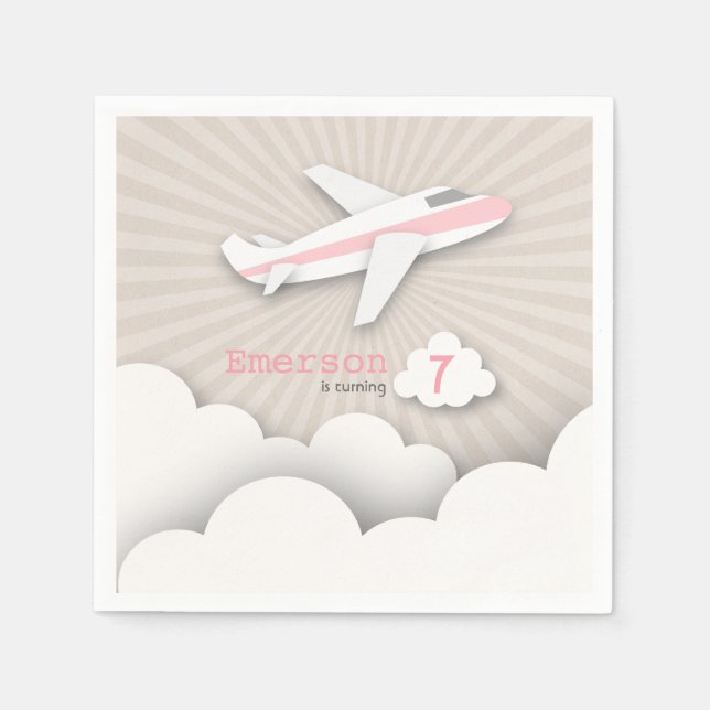 Airplane Birthday Party - Pink Napkins (Front)