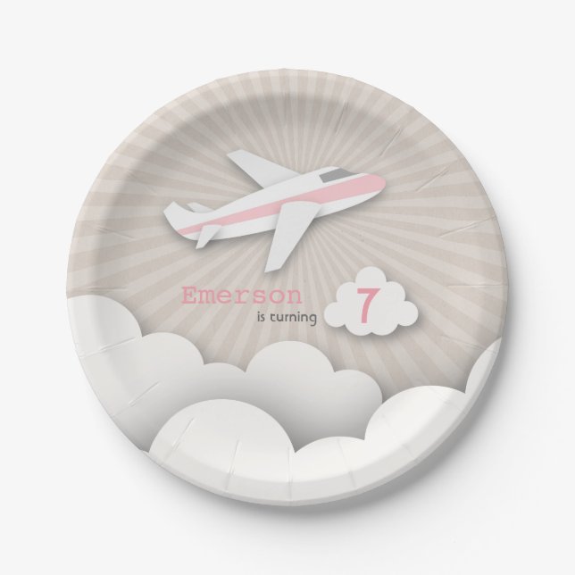 Airplane Birthday Party - Pink Paper Plates (Front)