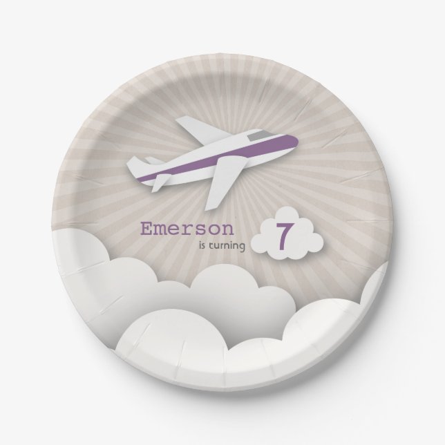 Airplane Birthday Party - Purple Paper Plates (Front)