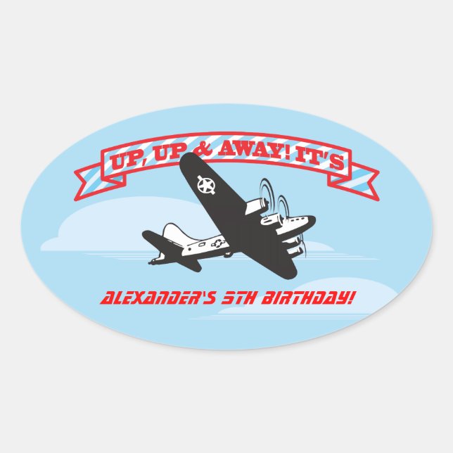 Airplane BIrthday Party Stickers with clouds (Front)