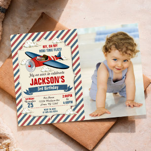 Airplane Birthday Photo Invitation   Time Flies
