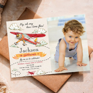 Airplane Birthday Photo Invitation Vintage Plane