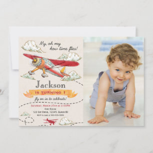 Airplane Birthday Photo Invitation Vintage Plane