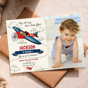 Airplane Birthday Photo Invitation Vintage Retro