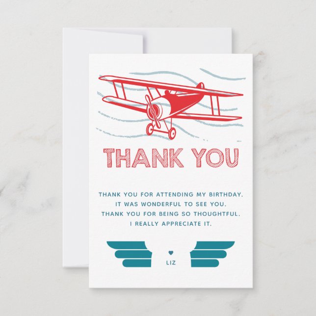 Airplane Birthday Thank You Card (Front)