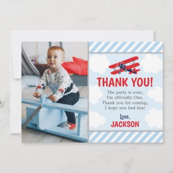 Airplane Birthday Thank You Card  Vintage Boy Red by PuggyPrints at Zazzle
