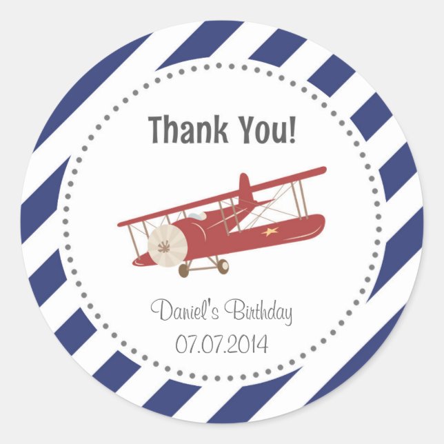 Airplane Birthday Thank You Sticker (Front)
