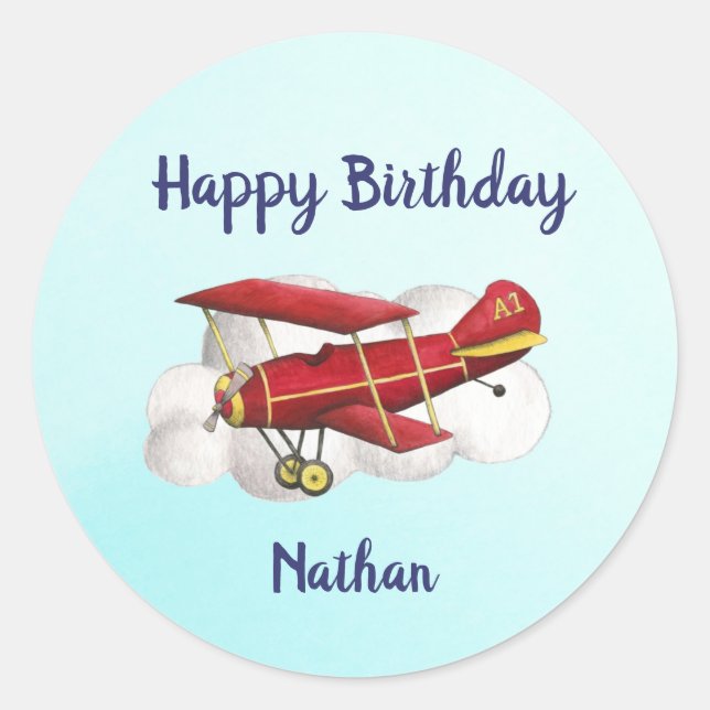 Airplane Birthday Thank You Stickers (Front)