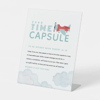 Airplane Birthday Time Capsule, Modern Plane Pedestal Sign