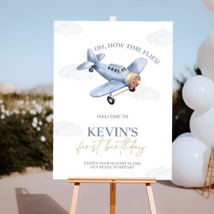 Airplane Birthday Welcome Sign, Time Flies 1st Bir Foam Board