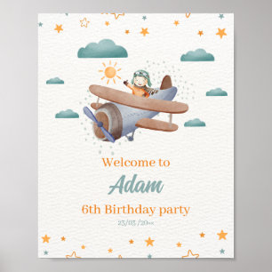 Airplane Blue and Green Watercolor poster paper