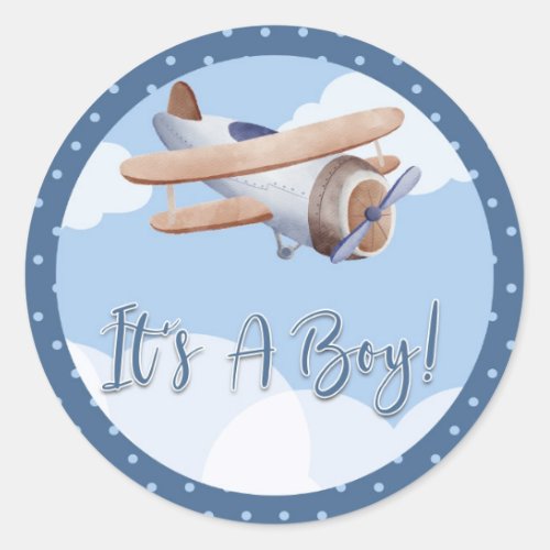 Airplane Blue Baby Shower Sticker Its A Girl
