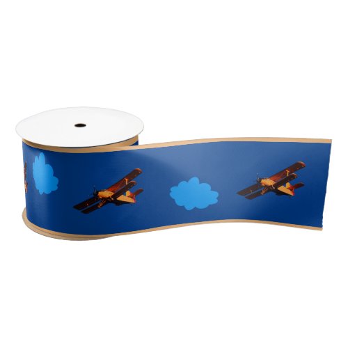 Airplane  blue clouds sky vintage plane Aviation Satin Ribbon