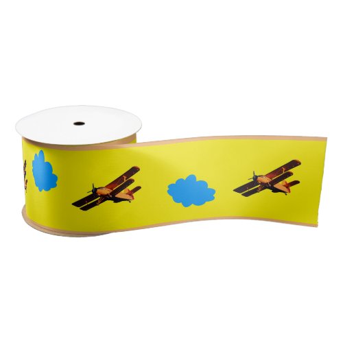 Airplane  blue clouds sky vintage plane Aviation Satin Ribbon