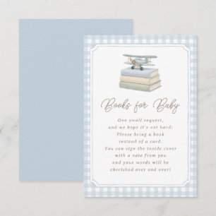 Airplane Blue Gingham Baby Shower Books for Baby Enclosure Card