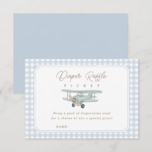 Airplane Blue Gingham Baby Shower Diaper Raffle Enclosure Card