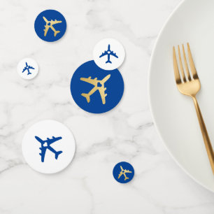 Airplane Blue Gold Travel Theme Romantic Heart  Confetti